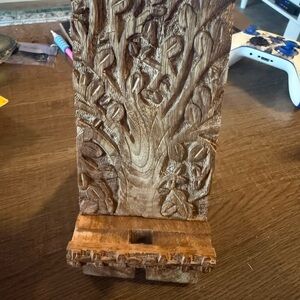 Hand-Carved Wooden Phone Stand